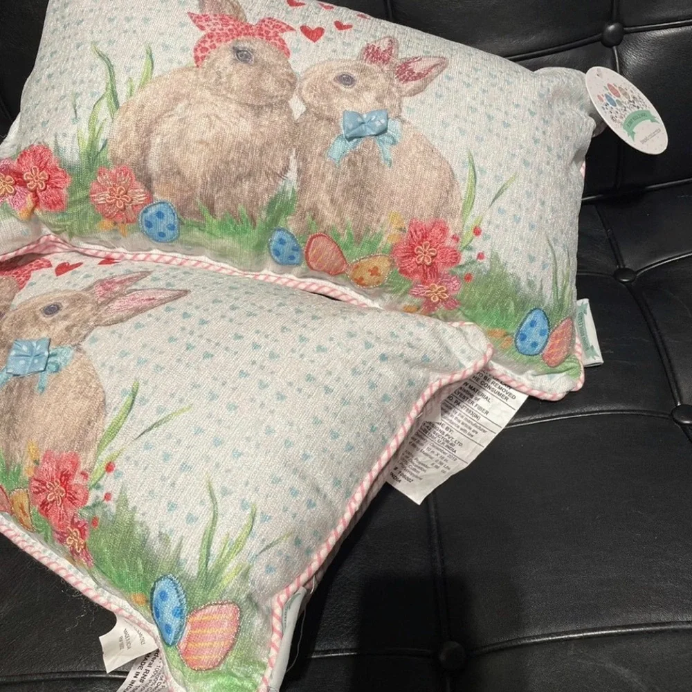 Easter Bunny Boulevard Rabbits 2 Throw Pillows